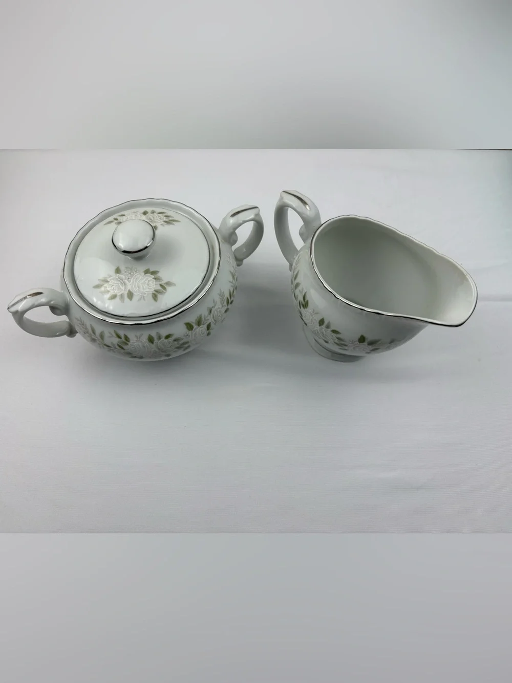 Sheffield White Floral China Sugar Bowl & Creamer Set